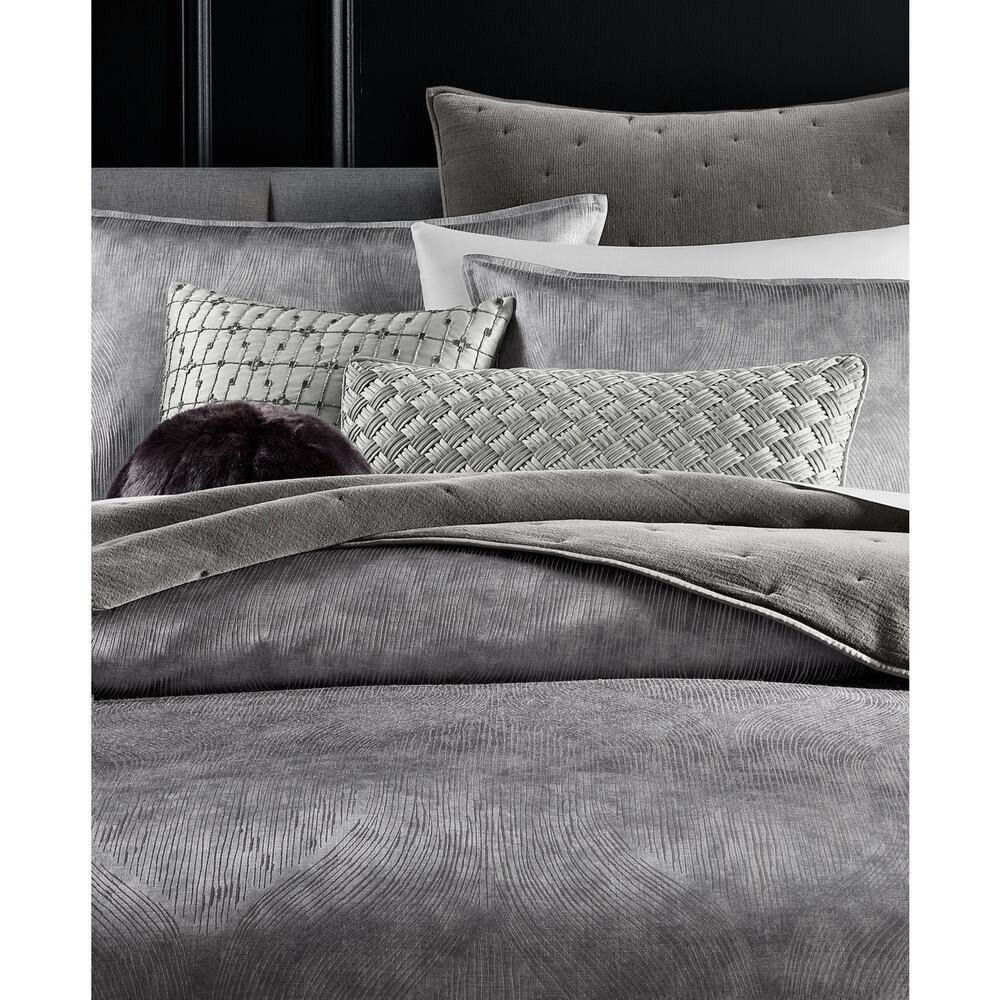 Hotel Collection Linear Ogee Full/Queen Comforter Set Gray 3pc Luxury Bedding - Picture 3 of 8